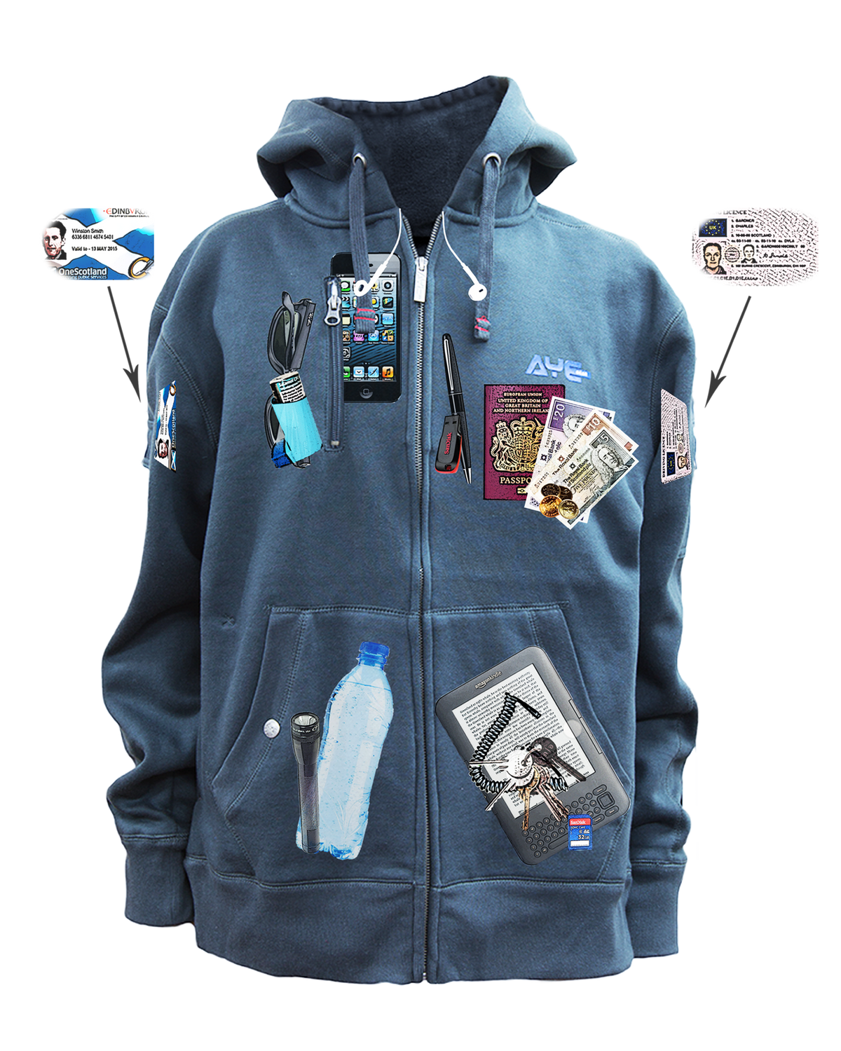 AyeGear H12 - Hoodie , Hoodie - AyeGear, AyeGear - Travel Clothing, Carry Your iPad | Travel Vests | Hoodies | Jackets | Tees
 - 1